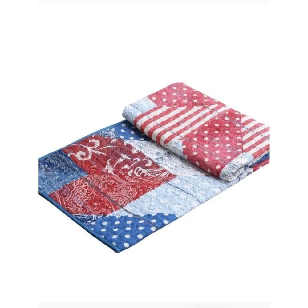 Vintage Style Liberty Star Printed Quilted Throw Blanket Americana Patriotic